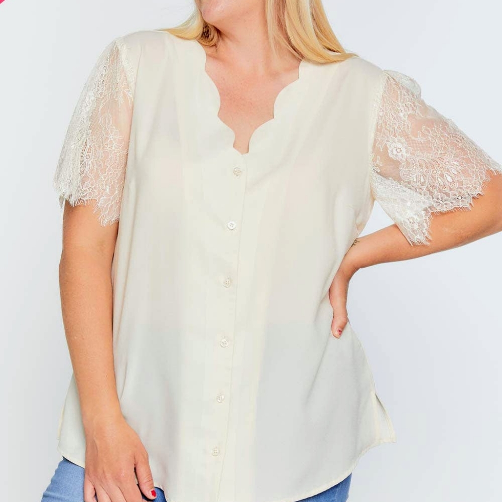 SCALLOPED NECK LACE SLEEVE
